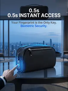 Men's High-End Business Travel Fingerprint Lock Clutch Bag, 0.5 Second Unlock, Large Capacity Durable PU Leather, Perfect Gift