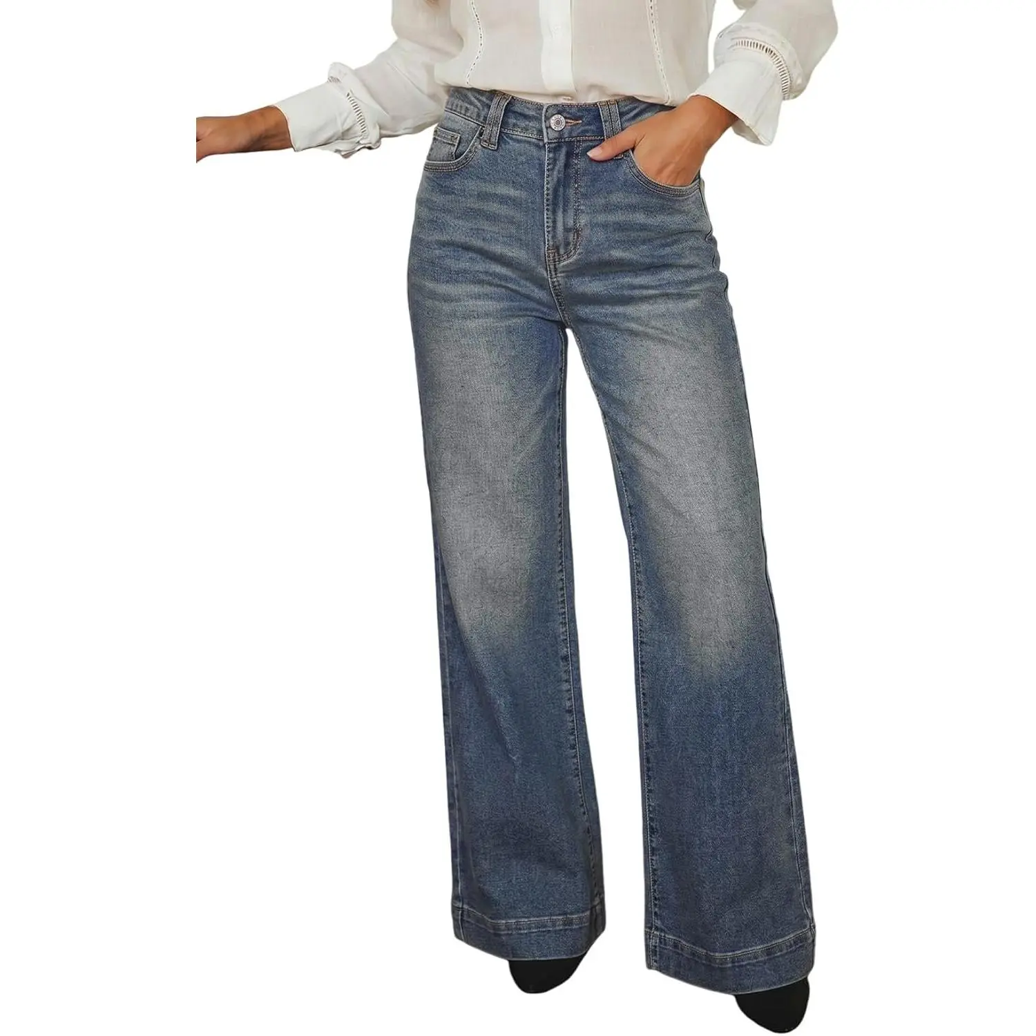 Women's Wide Leg Baggy Flare Jeans High Waisted 2026 Denim Pants | 2026 Summer Fall,Stretch,High Waisted,Straight Leg Jeans for Women,Casual Pants,With Pocket,Work,Fashion Outfits