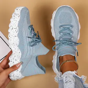 OFIREND Women's Knit Sock Sneakers, Wavy Chunky Sole Lace-Up Dad Shoes, Breathable Shock-Absorbent Non-Slip Height-Boost Casual Trainers for Shopping, Daily & Street Outfits