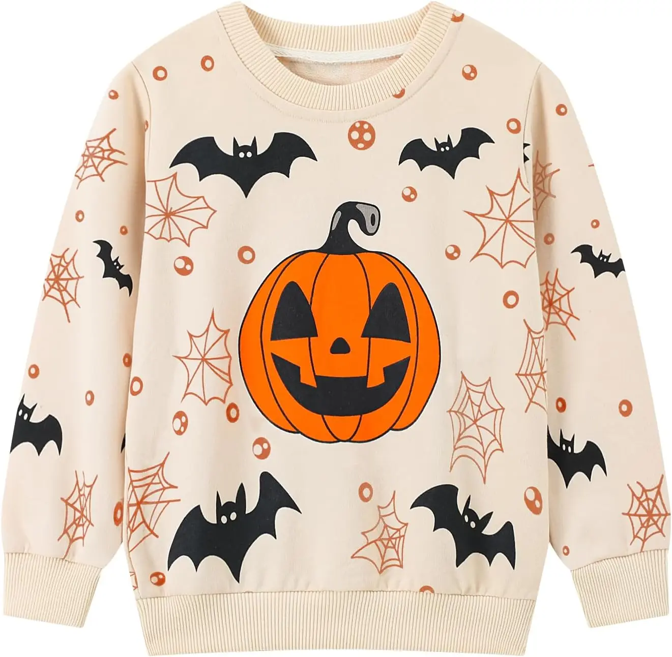 Boys Halloween Sweatshirt 100% Cotton Pumpkin Bat Print Crewneck Long Sleeve Pullover Fall Holiday Top for Toddler Little Boys Ages 2-8 Years