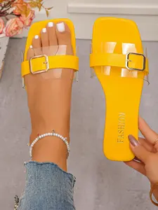 Women's Fashionable Transparent PU Leather Slides, Casual Comfortable Square Toe Slides for Beach, Female All-match Round Toe Slippers for Daily Wear, Shoe