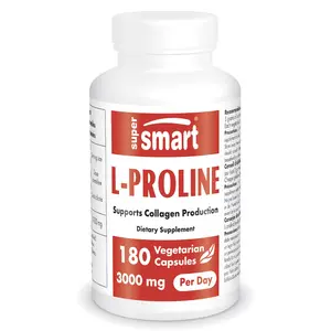 Supersmart - L-Proline 3000mg per Day (High Strength) - Normal Collagen Production - Amino Acid Proline Supplement | Non-GMO & Gluten Free - 180 Vegetarian Capsules