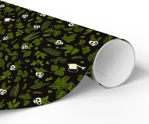 CeCeHo Halloween Wrapping Paper, Skull & Bones Seamless Pattern, Dark Green & Black for Gift Wrapping