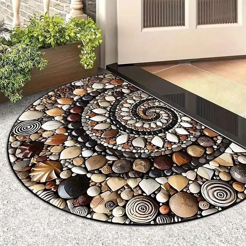 Colorful Pebble Pattern Door Mat, Half Round Welcome Rug, American Style Floral Brick Carpet, Durable No Fuzz Fabric for Indoor Living Room Bedroom Entrance Hallway, Bedroom Rugs, Boho Floral Rug, Home Decor Rug, Decorative Rug, Decorative Mats