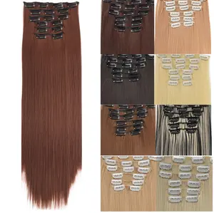 Mystique Hair 6 Piece Synthetic Clip-in Extensions, 24 Inch Long Straight, Natural & Fluffy, Easy Daily Styling, Easy to Apply, Seamless Blend, Perfect for Daily Wear, Party, All Hair Types, Beginner-friendly Hair Extensions for a Glamorous Look