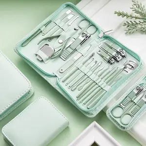 Stainless steel nail clipper set with PU leather storage box, 22-piece professional multi-functional manicure tool set, a must-have for home and travel, includes nail file set.