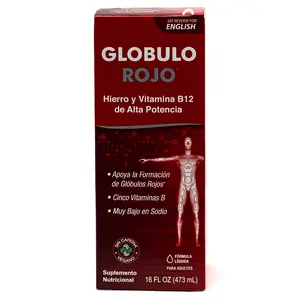 Glóbulo Rojo Liquid Iron + B Vitamins 473 mL - Vegan-Friendly Formula for Energy & Wellness - Healthcare