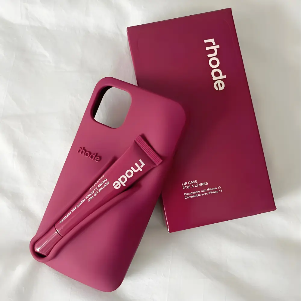 Rhode Phone Case for iPhone 11 12 13 14 15 16 17 Pro Max, Built In Lip Gloss Holder Silicone Cover