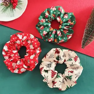 3Pcs Christmas Fabric Hair Scrunchies Set, Santa, Christmas Tree, Snowflake & Snowman Designs, Elastic Hair Ties, Cute Holiday Hair Accessories Perfect for Parties, Daily Wear & Xmas Celebrations