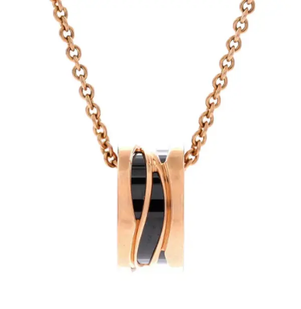 Pre-owned Bvlgari B.Zero1 Legend Pendant Necklace 18k Rose Gold, Black Ceramics, Non Full Set