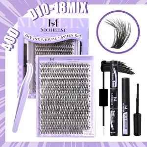 MOHEIM Professional DIY Eyelash Extension Kit - 40D 10-18mm,Cluster & Individual Lashes Set with Bonding Glue, Sealant, Precision Tweezers - Beginner-Friendly At-Home
