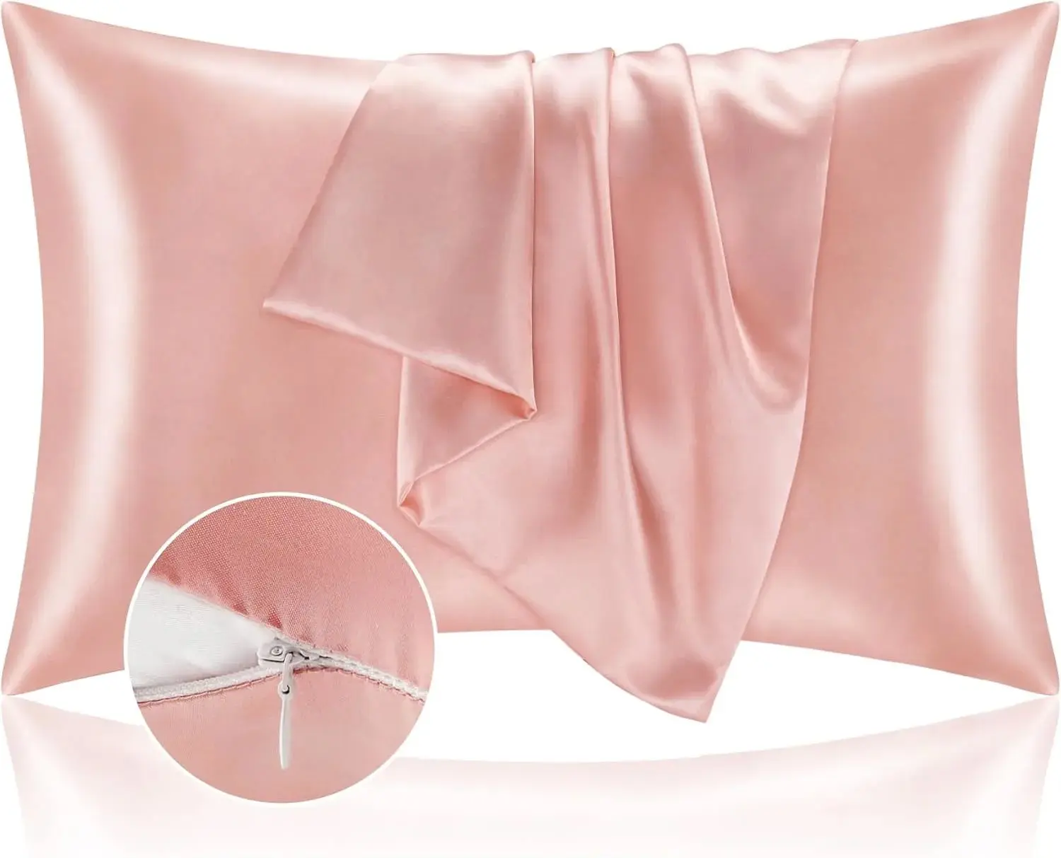 Satin Pillowcase with Zipper 2 Pack, Pillow Cases Standard Size, Super Soft and Cooling Similar to Silk Pillow Cases, Gift for Women Men(20x26 Inches)
