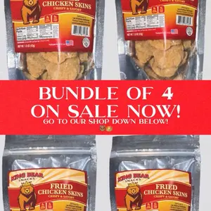 King Bear Snacks Fried Chicken Skins Crispy & Savory 1.5 oz Pack Made in the USA | 4 PACK BUNDLE