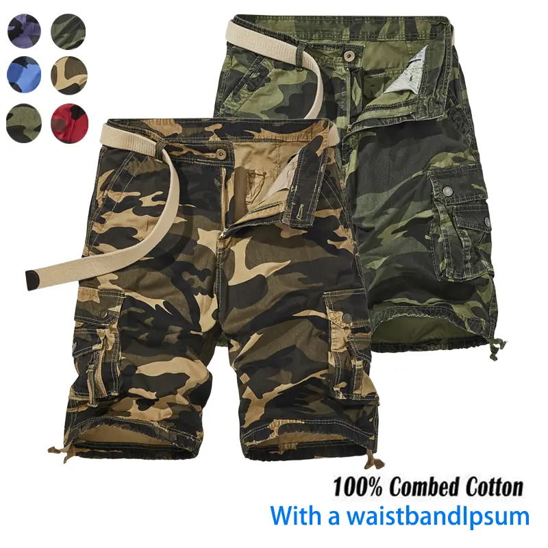 2-Pack Men’s Cotton Camo Cargo Pants, Multi-Pocket Design, Free Belt Included, Breathable Fabric, Loose Fit for Running & Outdoor Sports summerwins