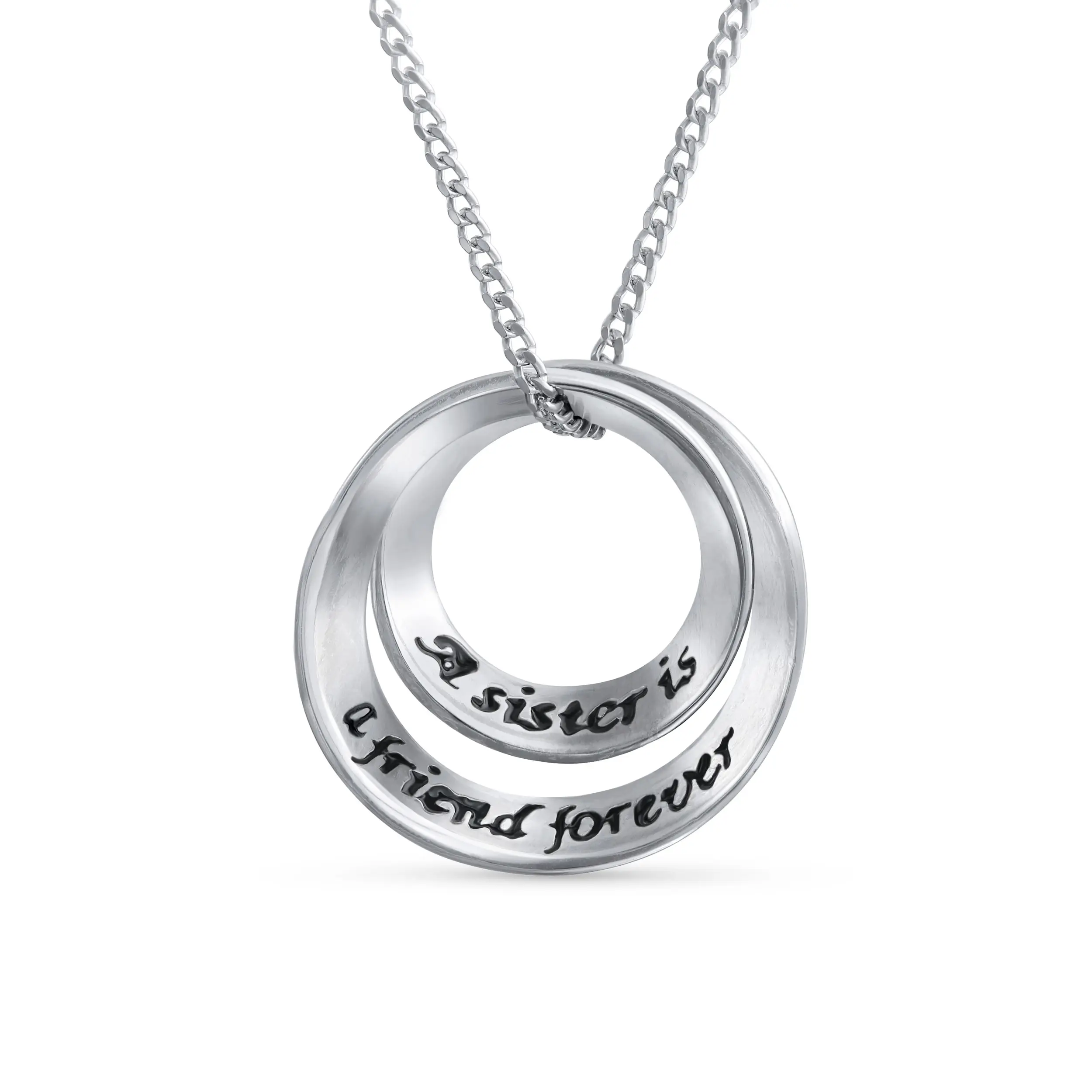 Sister Bond Circle Heart Pendant Sisters Necklace .925 Sterling Silver