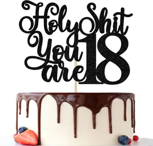 Happy 18th Birthday Cake Topper, Time to Adult, Cheers to 18 Years Cake Decor, Funny 18th Birthday Decorations Supplies Black Glitter