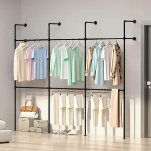 1000 lbs Heavy Duty Industrial Clothing Rack, Black Reinforced Steel Wall Mounted Garment Organizer, Space Saving Hanging Bar for Wardrobe Laundry Room Boutique