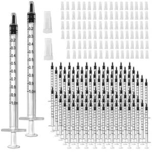 100 Pcs 1ml 1cc Syringe No Needle Plastic Syringe with Caps for Pets Oral, Refilling, Oil or Glue Applicator, Measuring or Transfering Tiny Amount of Liquids