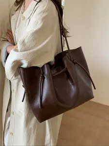 Women's Minimalist Solid Color Tote Bag, Soft PU Material Foldable Shoulder Bag, Large Capacity Commuter Bag for All Seasons, PU Tote Satchel