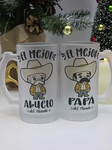 El Papa,El Abuelo Tarro,El Mejor Papa de Mundo Glass Mug,El Mejor Abuelos Gift Mug, Christmas Gift for Men Dad Birthday Gift Frozen Cup with Handle Classic Mexican Soccer Fan Beverage Tumbler Reusable Drinkware, Mexican Dad Gift, Gift for Mexican Granpa