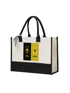 Arrival and Departure Airplane Print Travel Tote Bag for Airport Trips and Business Travel for Frequent Flyers and Travel Lovers Ideal Christmas Holiday Gift for Traveling Enthusiasts and Aviation Fans Durable Canvas Beach or Shopping Bag for Holiday