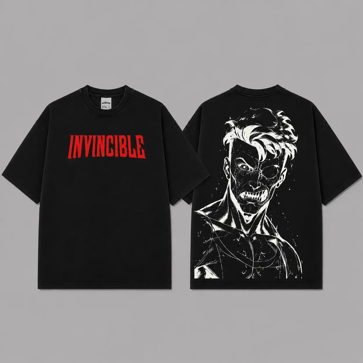 Ver 8 Invincible Inspired Oversized Black Graphic T-Shirt, Vintage Movie Actor Fan Tee, The Mark Grayson Shirt, Y2K Comic Style Streetwear Top, Black Cotton Unisex Tee, Retro Superhero Inspired Shirt, Gift for Movie Fans
