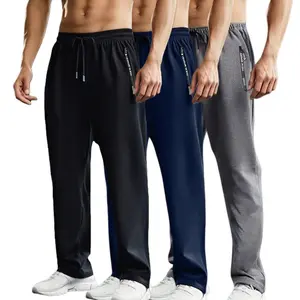 Men's 3-Pack Casual Solid Color Fitness Sports Pants, Breathable Sporty Bottoms, Multi-Functional Pocket, Lightweight 95% Polyester 5% Spandex, Quick Dry Athleisure Jogger Trousers for Fitness