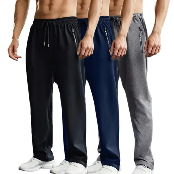 Men's 3-Pack Athleisure Body-Fitting Pants - Breathable, Light, Quick-Dry Casual Solid Fitness Leggings with Multi-Functional Pockets, 95% Polyester 5% Spandex Soft Jogger Bottoms for Gym, Multi-Pack Men's Pants, Athleisure Men's Pants