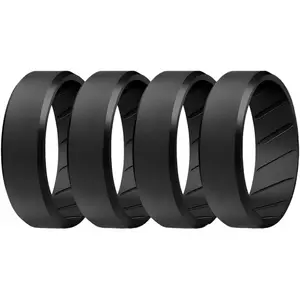 Men's Silicone Rings, Single Beveled Edge - Mens Silicone Wedding Band & Rubber Engagement Ring for Men - Breathable Comfort Fit Silicone Rings for Him-USA