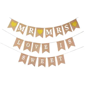 Love is Sweet Sign Banner Mr and Mrs Burlap Banner Sign Rustic Decoration for Wedding Party Table Photobooth Props Home Wall by Mandala Crafts