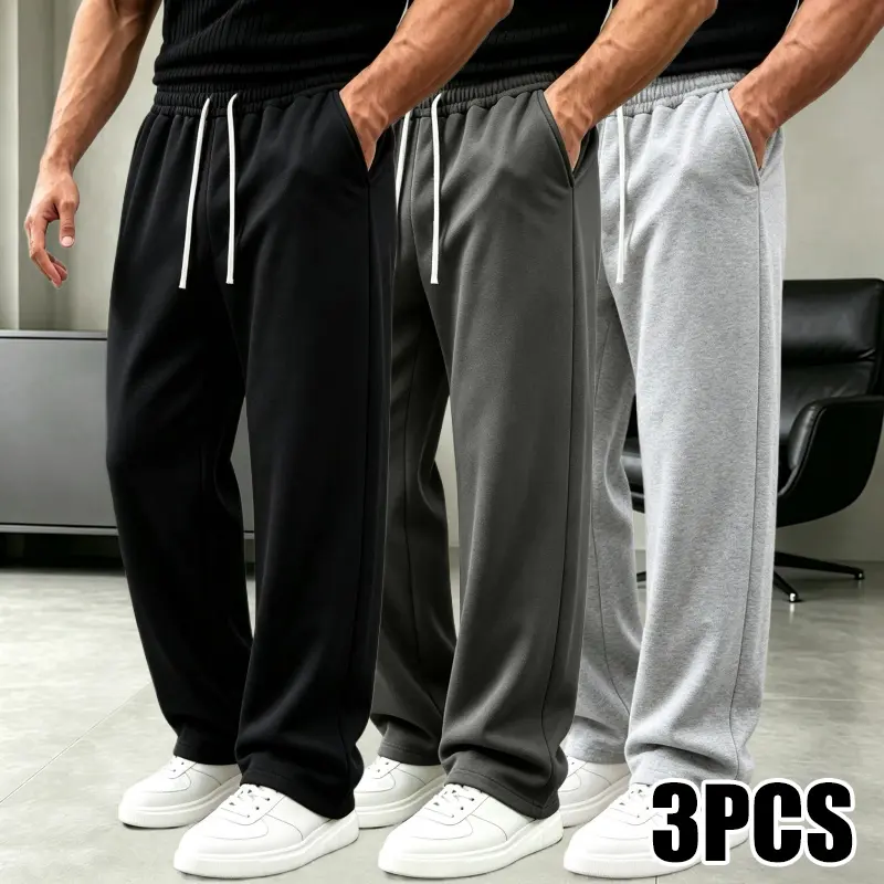 3-Pack Drawstring Wide-Leg Sweatpants for Outdoor Walks, Everyday Shopping, Suitable as Casual Commuter Pants
