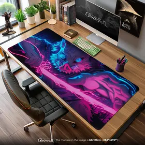 Inosuke Mouse Pad, Cyber Boar Mask Art from Demon Slayer, Dual Blade Anime Gaming Desk Mat