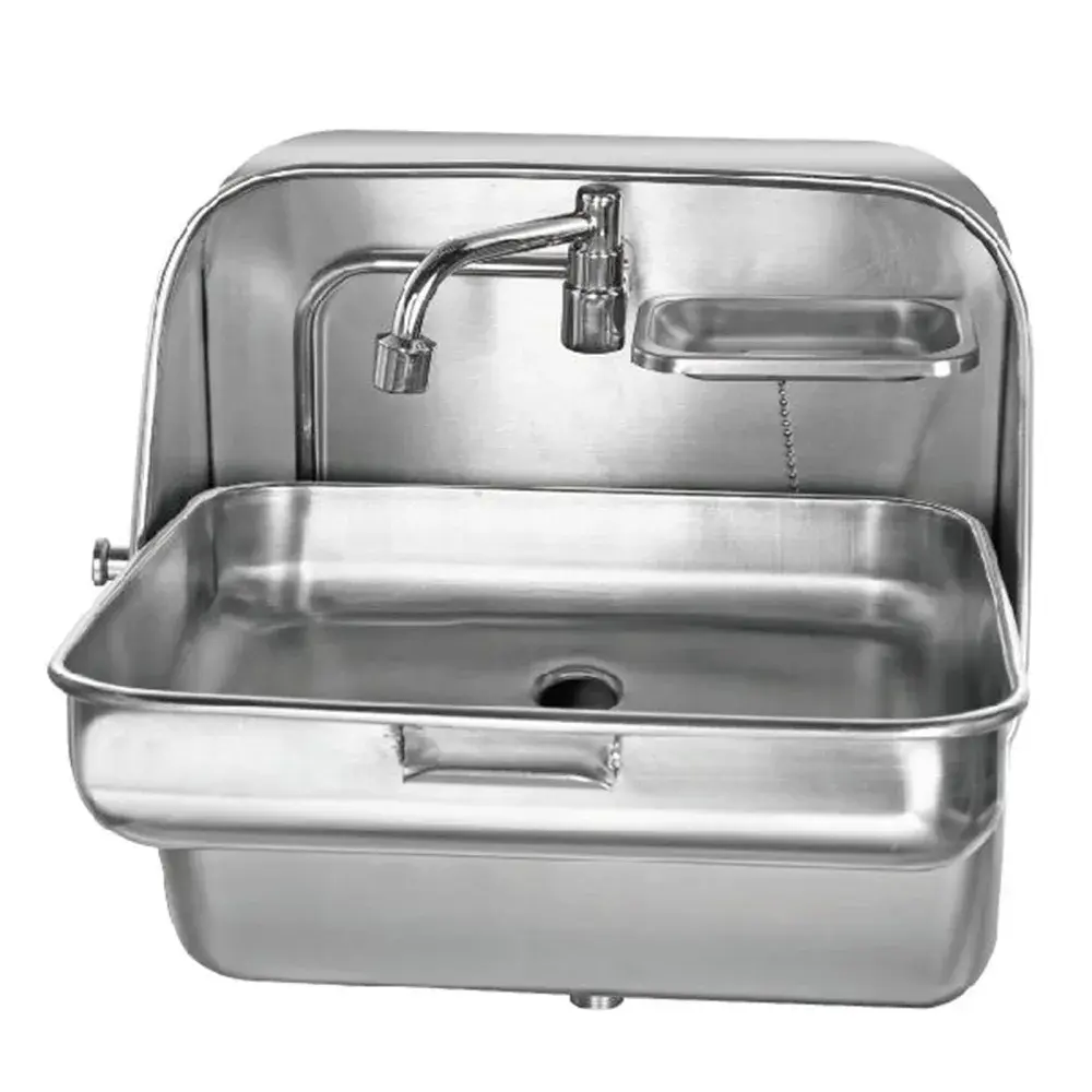 CNCEST 14.56" Stainless Steel Caravan Boat RV Camping Wall Mount Folding Sink with Cold Water Tap and Waste Outlet