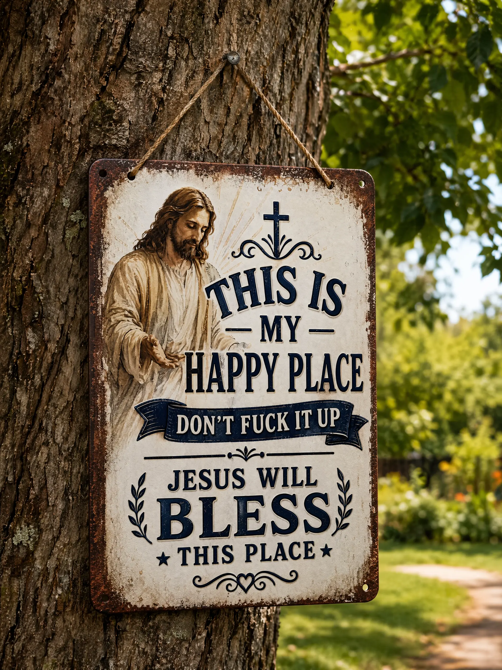 Christian Vintage Metal Sign - 8x12 in, Farmhouse Rustic Jesus Bless Wall Decor, Home Garage Art Religious Gift for Christian Home Wall Art Plaques, Vintage Garage Signs, Blessed Signs For Home Decor