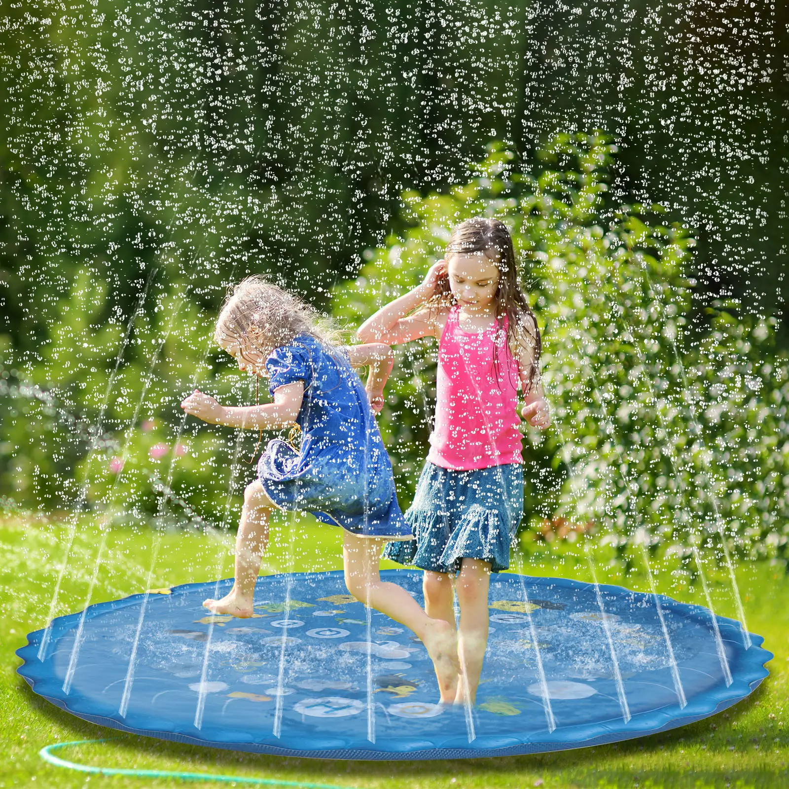 67in Non-Slip Inflatable Splash Pool for Dogs, Thickened Outdoor Water Toy Sprinkler Play Mat for Kids, Summer Pet Supplies
