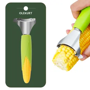 Corn Shaped Corn Stripper, Corn Peeler for Corn on the Cob Remover Tool, Corn Thresher with Good Grips (Green-yellow) Kitchen Stainless