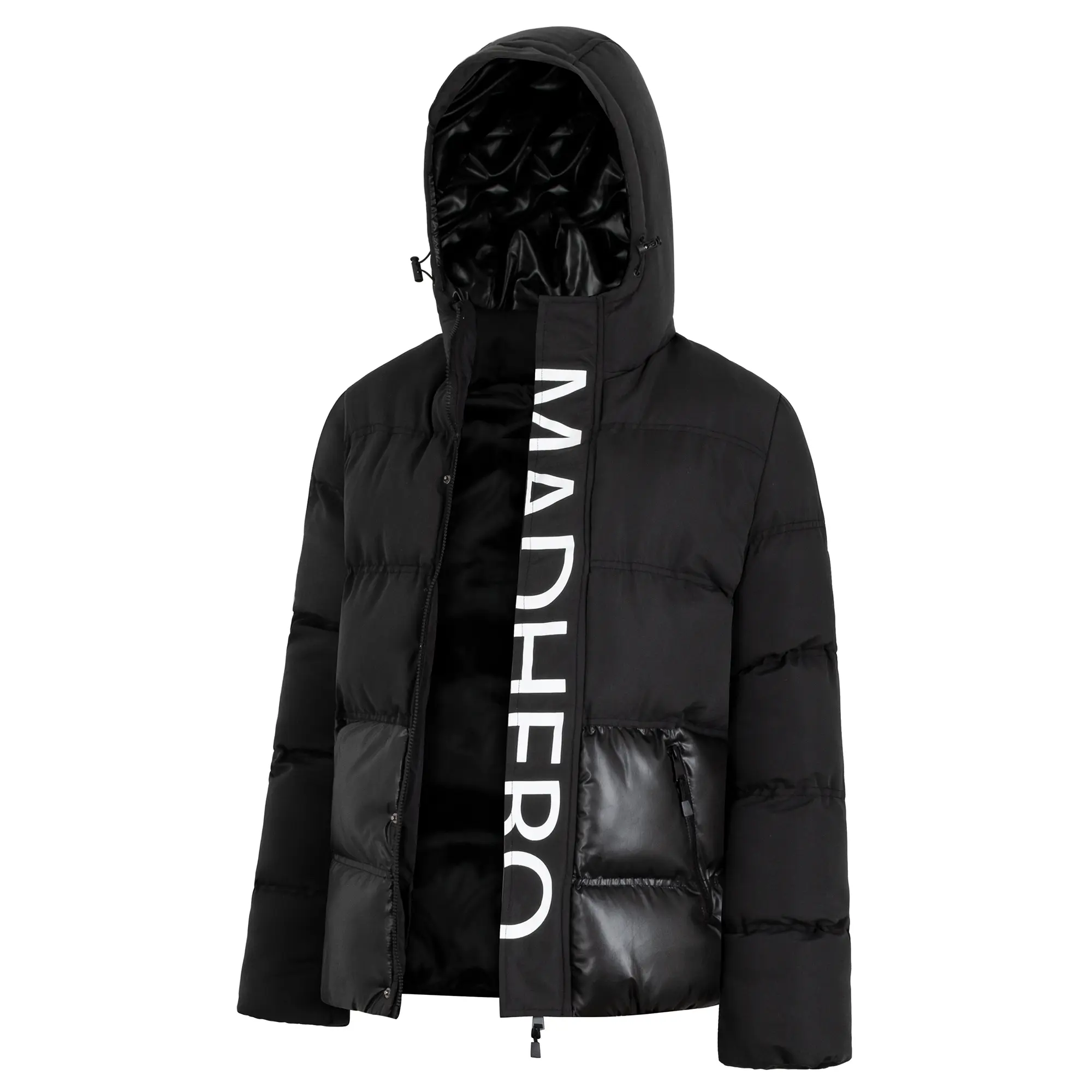 Men's Hooded Long Puffer Jacket, Thick Warm Windproof Water Resistant Winter Coat, Zip Up, Adjustable Elastic Cuffs, Patch Pockets Casual Outerwear
