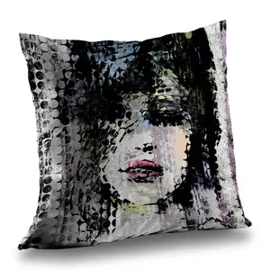 Begin Home Decor C1PT1414SKMZIY 14 x 14 in. Abstract Colorful Woman Face Dot Pillow - Black Figurative Decor