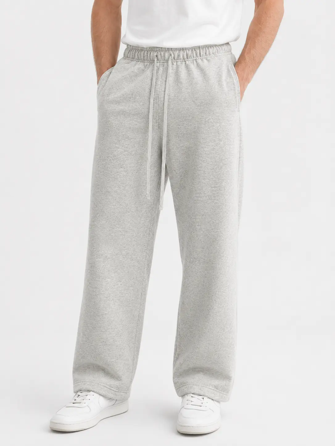 Men's Basic Light Gray Loose-Fitting Cotton Joggers - Elastic Waistband, Uncuffed Legs, Casual Lounge Pants with Pockets, Cold Wash, Machine Washable, Pull On, Solid, Xxl, Male, Seam Pocket, Wide-Leg Trousers, Utility Pocket