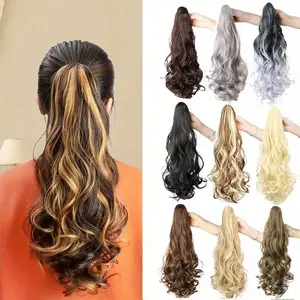 18 Inch Curly Wave Clip-In Ponytail Hair Extensions, Dense Puffy Layered Synthetic Hair, Instant Volume Growth, Suitable for Short Hair, Parties, Weddings, Daily Use, Wavy Synthetic Hairpiece