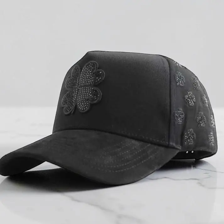 High-Quality Clover & Rhinestone Suede Visor Snapback Hat, Fashionable Stylish Casual Snapback Hats
