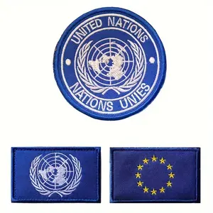 1PC European Union (EU) Embroidered Medal  Velcros Patch  United Nations (UN) Emblem & Flag Patch, Backpack Decorative Badge