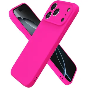 oakxco for iPhone 17 Pro Max Case Silicone, Ultra Slim Thin Phone Case for Women Girls, Plain Solid Color Minimalist Aesthetic Cute Girly Design, Soft Rubber Gel TPU with Camera Cover, Neon Hot Pink