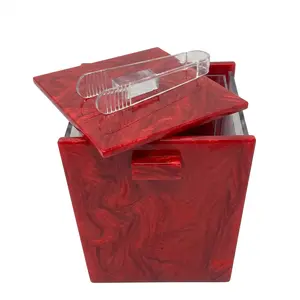 Acrylic Ice Bucket with Tongs – Marble Red