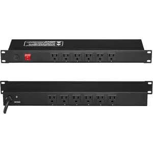 VEVOR 10 Outlet Horizontal 1U Rack Mount PDU Power Strip for Network Server Racks, 10 Individual Led Switches Surge Protection Overload Protection, 110-125V/15A, with 6ft 14AWG Power CordVEVOR Super Brand Day