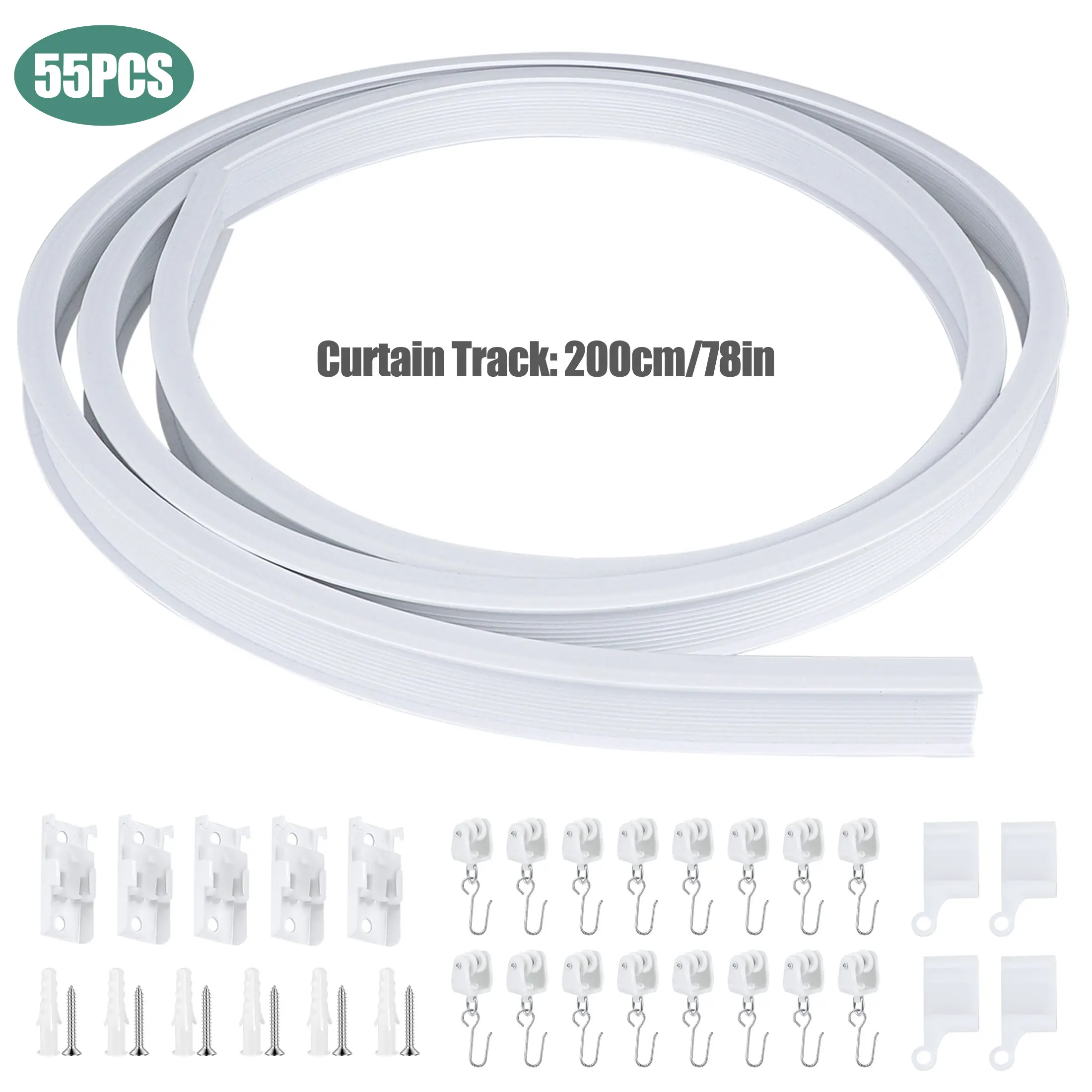 78in Flexible Ceiling Mount Curtain Track Kit - Noiseless Rail with Accessories, Bendable Wall/Ceiling Mount Option, Smooth Glide System for Bay Windows, RVs, Home Room Decor, Traditional House Decor (200cm Equivalent)