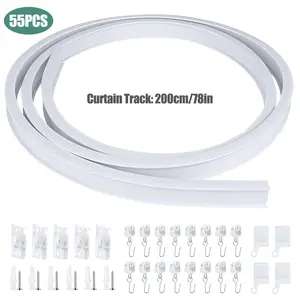 78Inch Flexible Ceiling Mounted Curtain Track Kit - Noiseless Curtain Rail with Accessories,Bendable Wall/Ceiling Mount Rail,Smooth Glide System for Bay Windows,RVs,Room Dividers