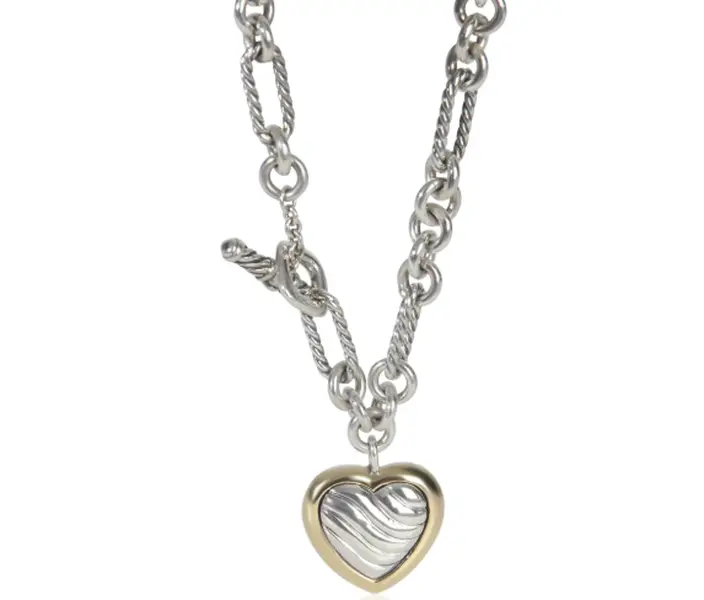 Pre-owned David Yurman Yellow Gold & Sterling Silver Figaro Heart Necklace