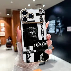 Customized Shockproof Christ Jesus God's Plan Design Smartphone Casing - Luxury Gold Electroplated Edge Texture, Full-Lens Protection, Crystal Stylish Accessories, Screen Protector for iPhone 17 Pro Max, 16, 15, 14, 13, 12, 11, Plus Models
