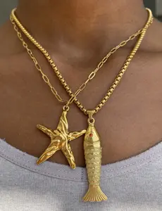 Dragonfly Fish Pendant Necklace for Women Boho Beach Fashion Jewelry